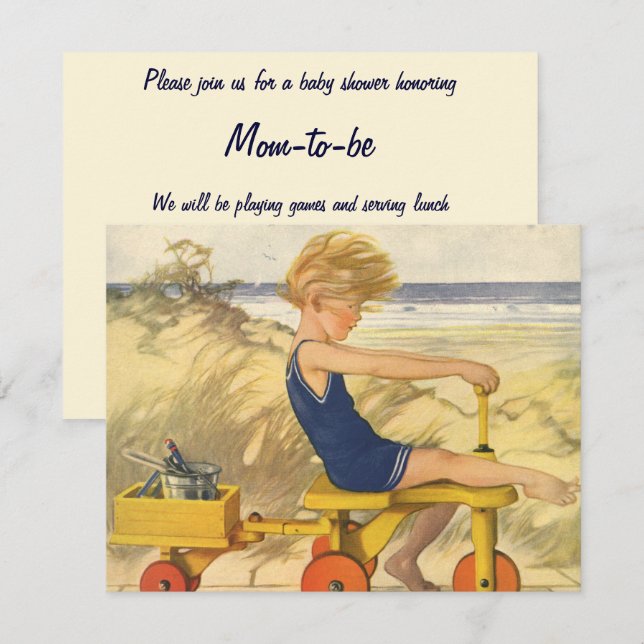 Vintage Boy on the Beach Baby Shower Invitation (Front/Back)