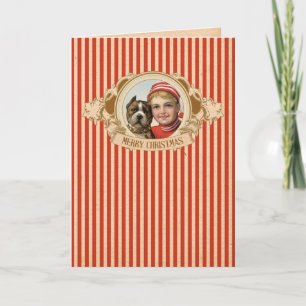 Vintage Boy & Pit Bull Dog Christmas Card