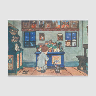 Vintage Boy Playing with Christmas Toys Painting Tissue Paper