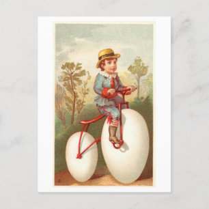 Vintage Boy Riding Egg Bicycle Postcard