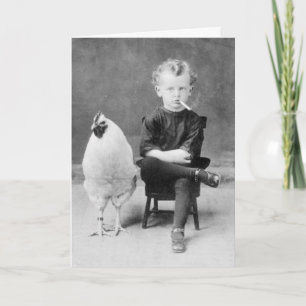 Vintage Boy Smoking Sitting Next to a Chicken Card