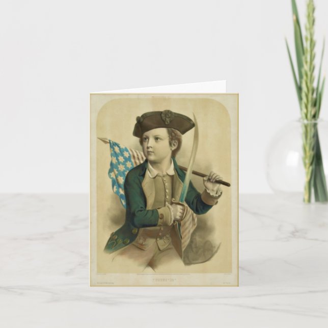 Vintage Boy with American Flag Note Card (Front)