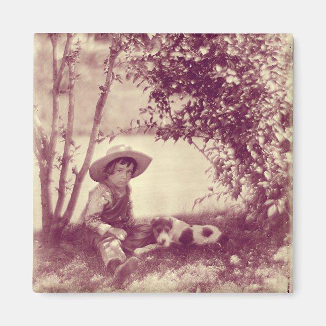 Vintage Boy With Dog At Rest Magnet (Front)