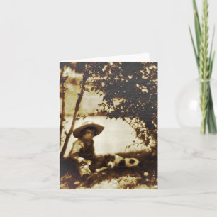 Vintage Boy With Dog At Rest Note Cards