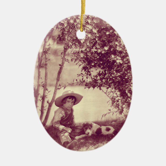 Vintage Boy With Dog At Rest Ornament (Front)