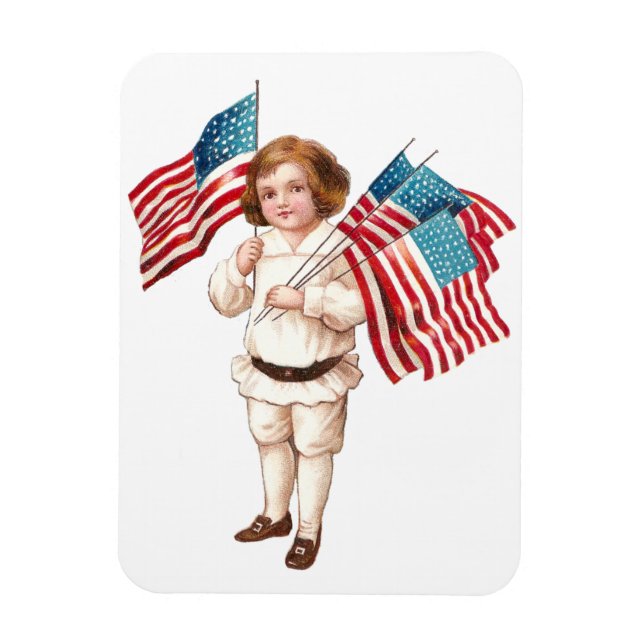 Vintage Boy with Flags Magnet (Vertical)