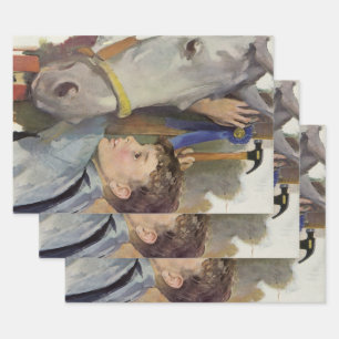 Vintage Boy with His Blue Ribbon Winning Horse Wrapping Paper Sheet