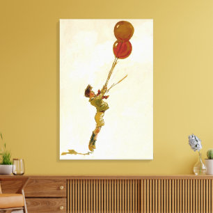 Vintage Boy with Red Balloons at a Birthday Party Canvas Print