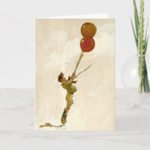 Vintage Boy with Red Balloons at a Birthday Party Card