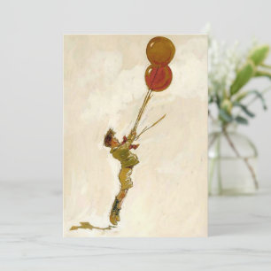 Vintage Boy with Red Balloons at a Birthday Party Invitation