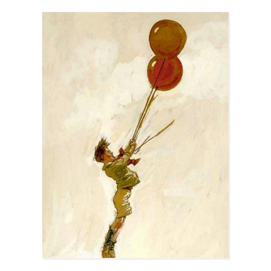 Vintage Boy with Red Balloons at a Birthday Party Postcard