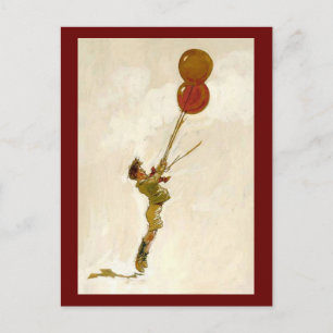 Vintage Boy with Red Balloons at a Birthday Party Postcard