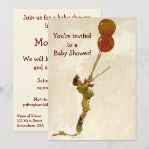 Vintage Boy with Red Balloons, Child Baby Shower Invitation