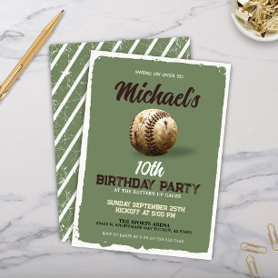 Vintage Boys Green Sports Baseball Birthday Party Invitation