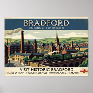 Vintage Bradford Yorkshire Retro Travel Poster Art