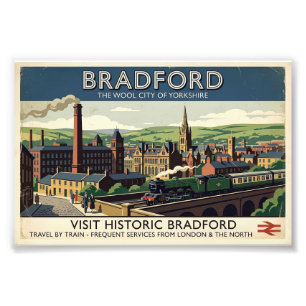 Vintage Bradford Yorkshire Retro Travel Poster Art
