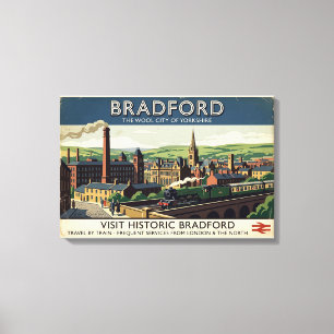 Vintage Bradford Yorkshire Retro Travel Poster Art Canvas Print