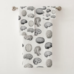 Vintage Brain Anatomy Biology Illustrations Bath Towel Set