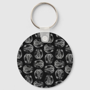 Vintage Brain Diagram Print Pattern Brains Black Key Ring