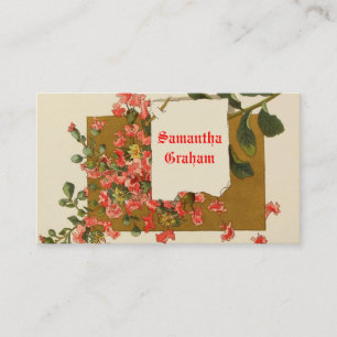 Vintage branch with red pink flowers custom business card