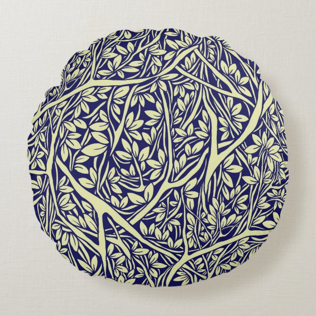 Vintage Branches: Interwoven Tree Pattern Round Cushion (Front)