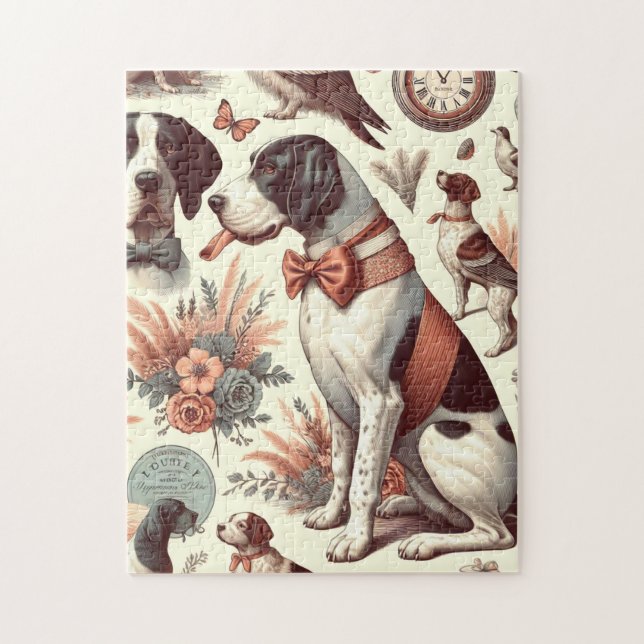 Vintage Braque Français Dog Illustration Jigsaw Puzzle (Vertical)