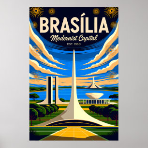 Vintage Brasília Brazil Modernist Capital Retro Poster