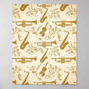 Vintage Brass Instrument Silhouette Art Poster