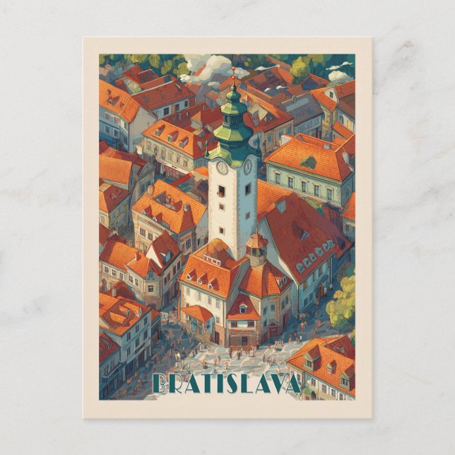 Vintage Bratislava Slovakia Travel, Old Town Tower Postcard (Front)