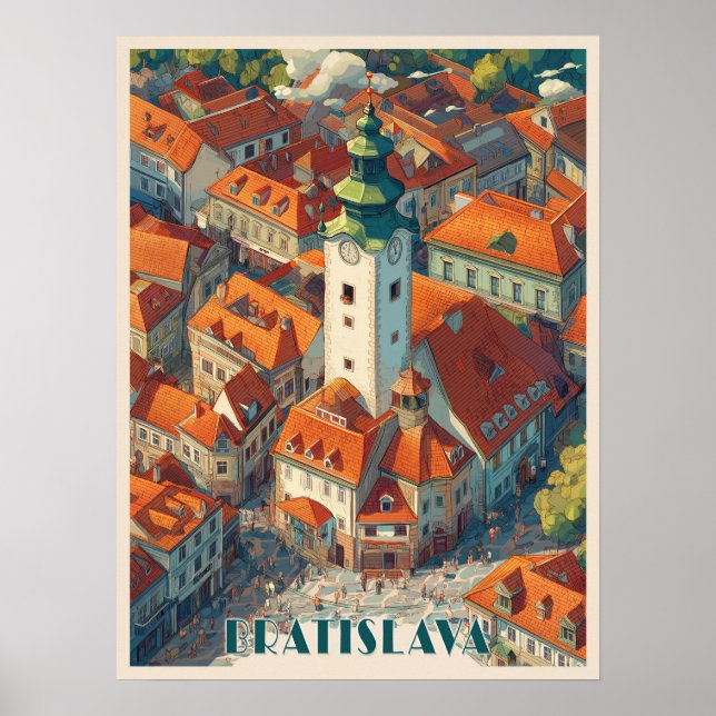 Vintage Bratislava Slovakia Travel, Old Town Tower Poster (Front)