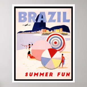 Vintage Brazil Summer Fun Travel Poster
