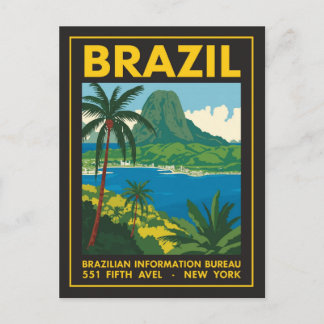 Vintage Brazil Travel Poster Coastal View Postcard