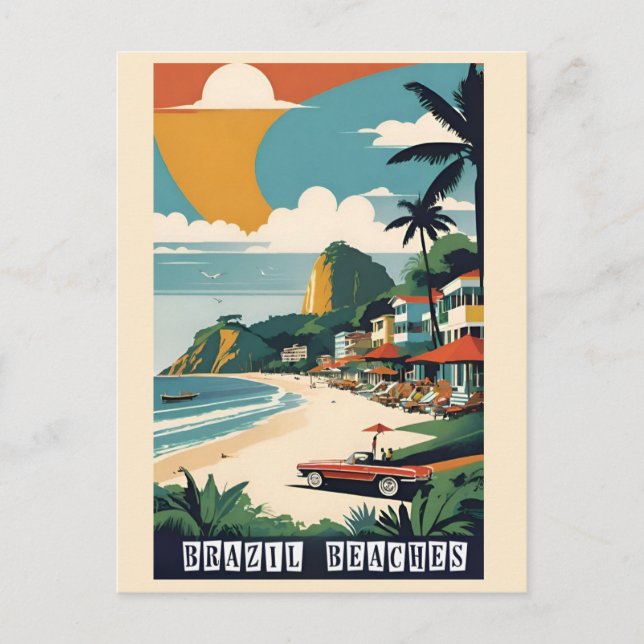 Vintage Brazil Tropical Beach Ocean Travel Postcard (Front)