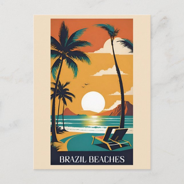 Vintage Brazil Tropical Beach Ocean Travel Postcard (Front)