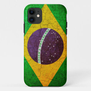 Vintage Brazilian flag on a cracked background iPhone 11 Case