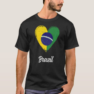 Vintage Brazilian Roots Heart Brazil Flag Pride T-Shirt