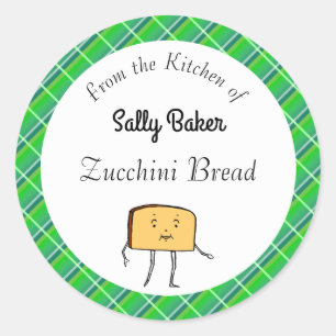 Vintage Bread Slice Green Plaid Baking Classic Round Sticker