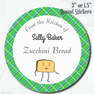 Vintage Bread Slice Green Plaid Baking Classic Round Sticker
