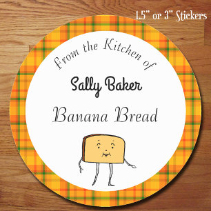 Vintage Bread Slice Orange Plaid Edible Baking Classic Round Sticker