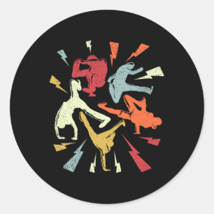 Vintage Break Dancing Bboy Poses Retro Hip Hop Classic Round Sticker