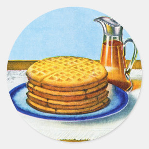 Vintage Breakfast Retro Waffles and Syrup Classic Round Sticker