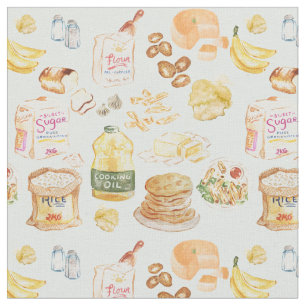 vintage breakfast watercolor pattern- flour, bread fabric