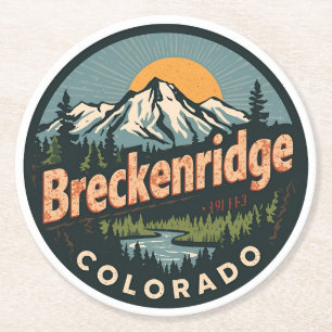 Vintage Breckenridge colorado Rocky Mountain Round Paper Coaster