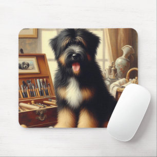 Vintage Briard Dog Painting Mouse Mat