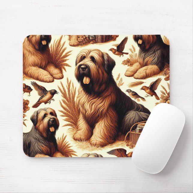 Vintage Briard Dog Seamless Mouse Mat (With Mouse)