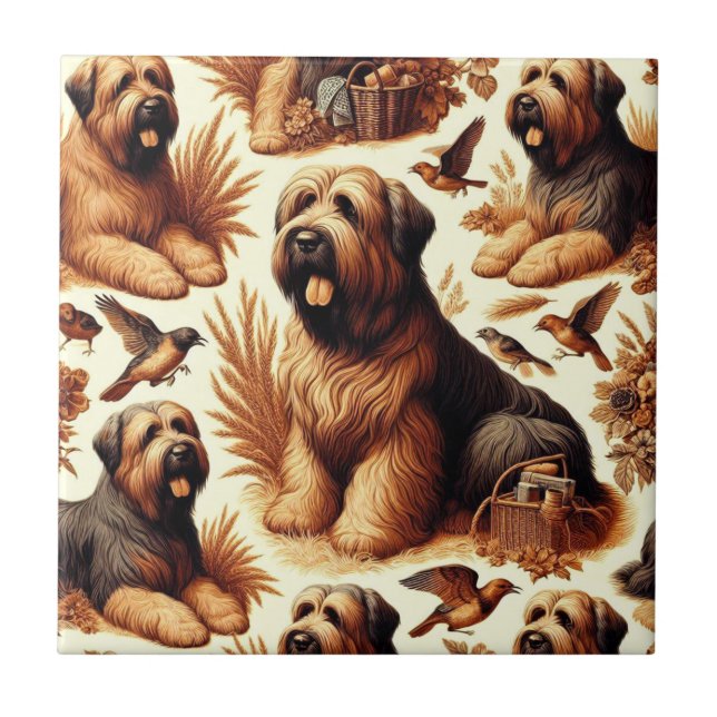 Vintage Briard Dog Seamless Tile (Front)