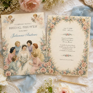 Vintage Bridal Shower Bride Bridesmaids Floral I Invitation