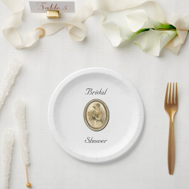 Vintage Bridal Shower Bride Paper Plates (Wedding)