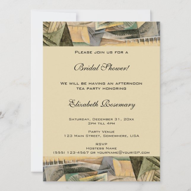 Vintage Bridal Shower, Earth Tones Colours, Cubism Invitation (Front)