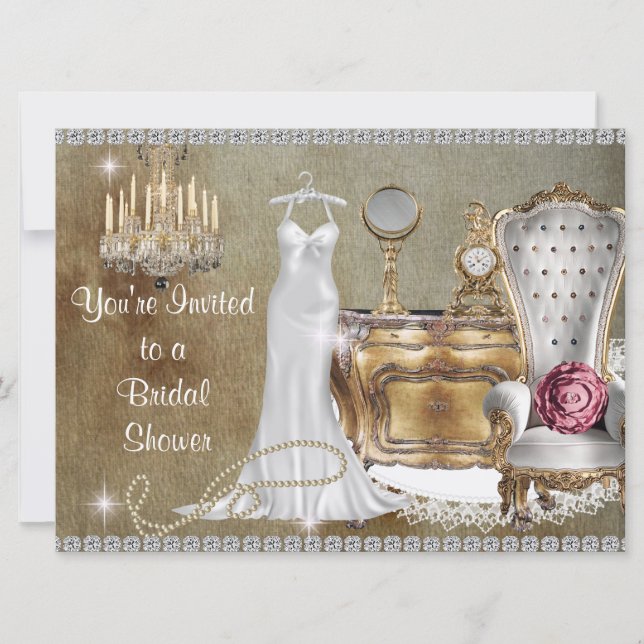 VINTAGE BRIDAL SHOWER INVITATION FAUX Wallpaper (Front)